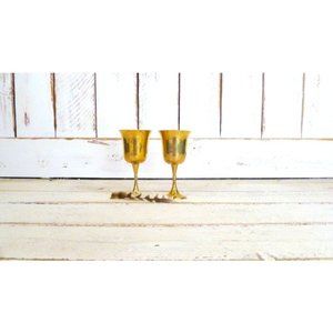 Vintage brass metal wine goblets/decorative distressed metal drinking stemware